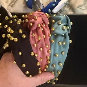 Gold Studded Headbands Set - Black, Pink, and Blue